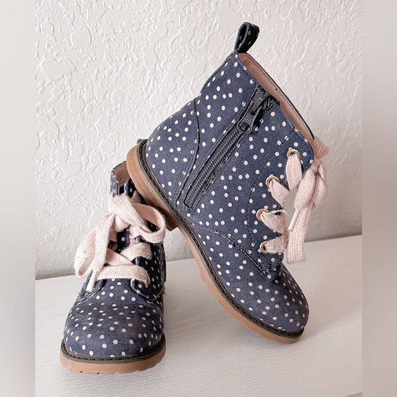 Cat & Jack Other - Cat & Jack Navy Polka Dot Boots with Pink Laces - Size 11 (Toddler Girl)
